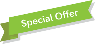 Green ribbon banner with white text that reads "Special Offer" on a white background.